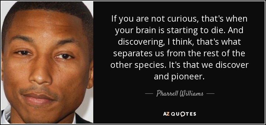 If you are not curious, that's when your brain is starting to die. And discovering, I think, that's what separates us from the rest of the other species. It's that we discover and pioneer. - Pharrell Williams