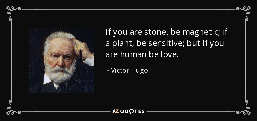 If you are stone, be magnetic; if a plant, be sensitive; but if you are human be love. - Victor Hugo