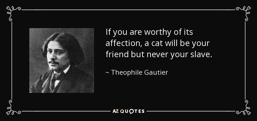 If you are worthy of its affection, a cat will be your friend but never your slave. - Theophile Gautier