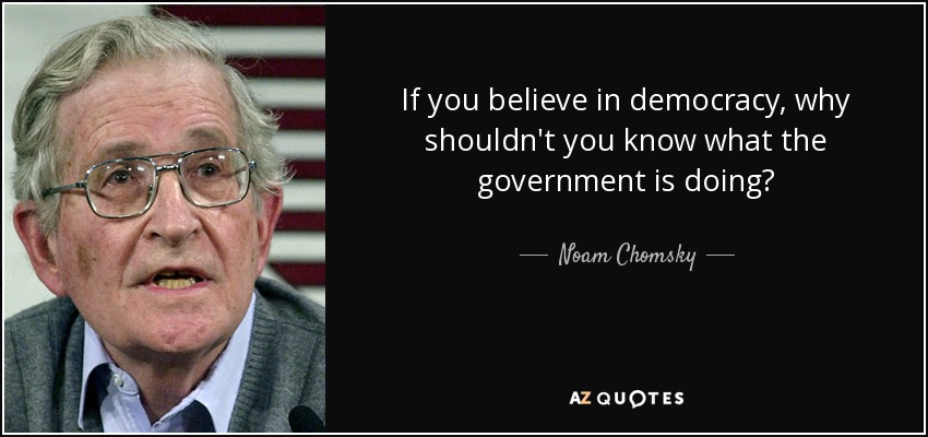 If you believe in democracy, why shouldn't you know what the government is doing? - Noam Chomsky