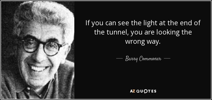 If you can see the light at the end of the tunnel, you are looking the wrong way. - Barry Commoner