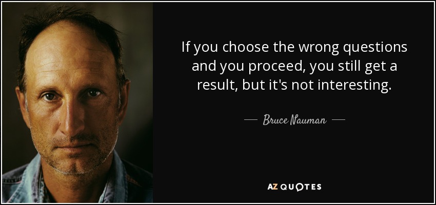 If you choose the wrong questions and you proceed, you still get a result, but it's not interesting. - Bruce Nauman
