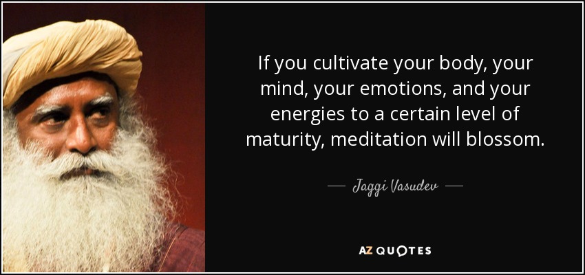 If you cultivate your body, your mind, your emotions, and your energies to a certain level of maturity, meditation will blossom. - Jaggi Vasudev