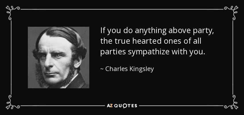 If you do anything above party, the true hearted ones of all parties sympathize with you. - Charles Kingsley