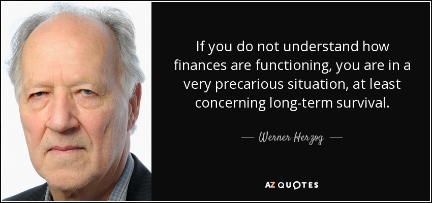 If you do not understand how finances are functioning, you are in a very precarious situation, at least concerning long-term survival. - Werner Herzog