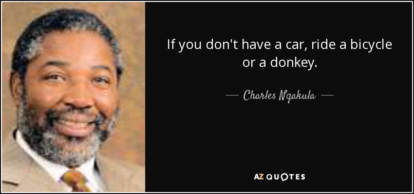If you don't have a car, ride a bicycle or a donkey. - Charles Nqakula