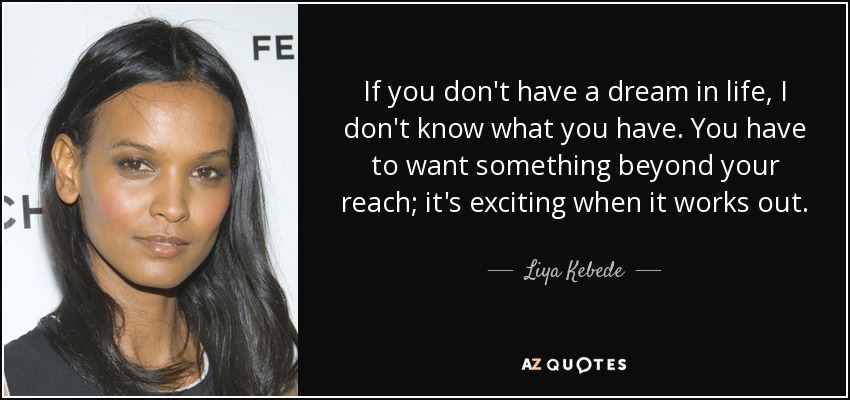 If you don't have a dream in life, I don't know what you have. You have to want something beyond your reach; it's exciting when it works out. - Liya Kebede