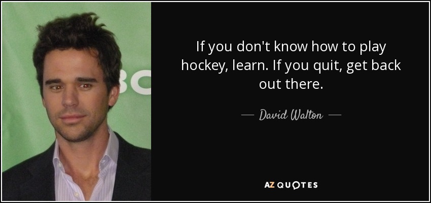 If you don't know how to play hockey, learn. If you quit, get back out there. - David Walton