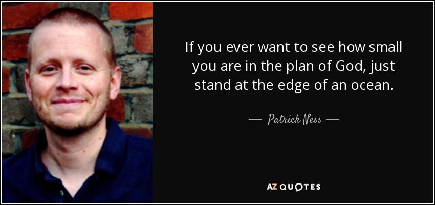 If you ever want to see how small you are in the plan of God, just stand at the edge of an ocean. - Patrick Ness