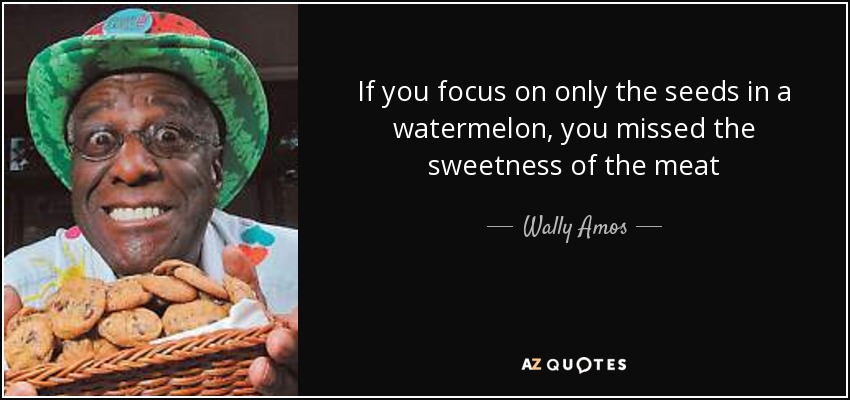 If you focus on only the seeds in a watermelon, you missed the sweetness of the meat - Wally Amos