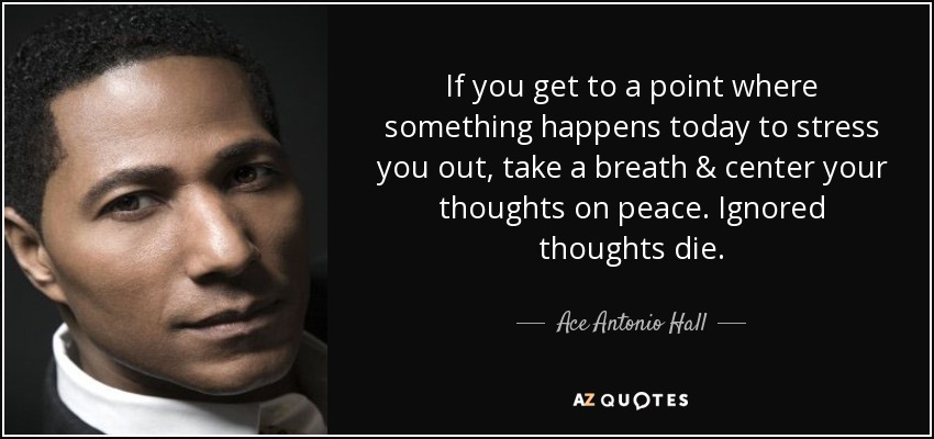 If you get to a point where something happens today to stress you out, take a breath & center your thoughts on peace. Ignored thoughts die. - Ace Antonio Hall