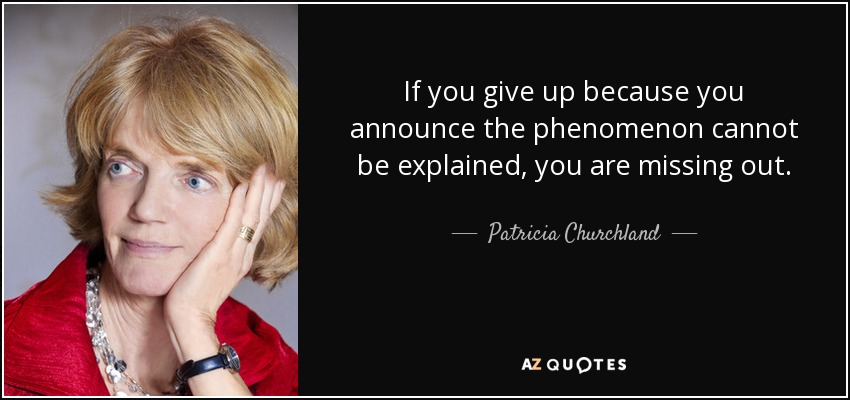 If you give up because you announce the phenomenon cannot be explained, you are missing out. - Patricia Churchland