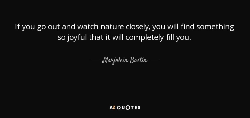 If you go out and watch nature closely, you will find something so joyful that it will completely fill you. - Marjolein Bastin