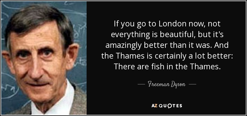 If you go to London now, not everything is beautiful, but it's amazingly better than it was. And the Thames is certainly a lot better: There are fish in the Thames. - Freeman Dyson