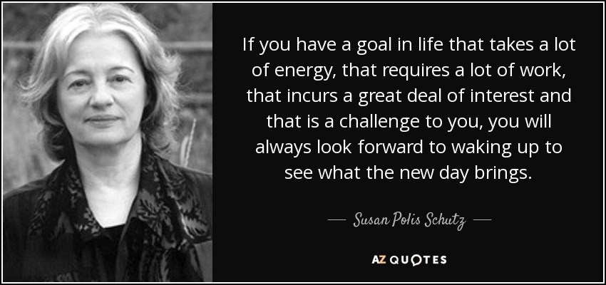 If you have a goal in life that takes a lot of energy, that requires a lot of work, that incurs a great deal of interest and that is a challenge to you, you will always look forward to waking up to see what the new day brings. - Susan Polis Schutz