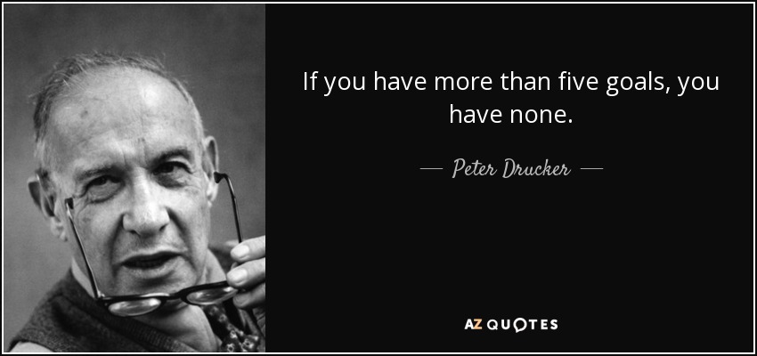 If you have more than five goals, you have none. - Peter Drucker