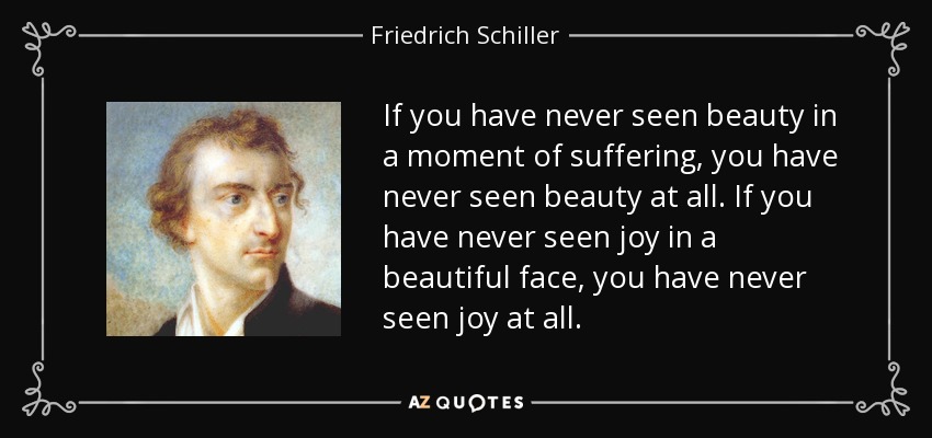 If you have never seen beauty in a moment of suffering, you have never seen beauty at all. If you have never seen joy in a beautiful face, you have never seen joy at all. - Friedrich Schiller