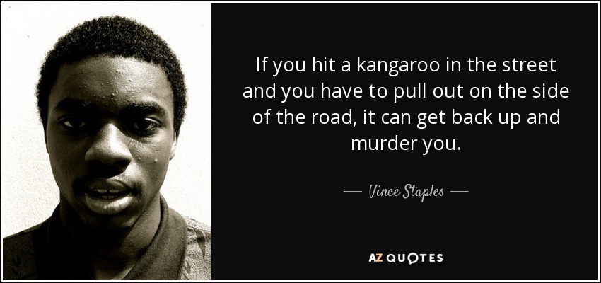 If you hit a kangaroo in the street and you have to pull out on the side of the road, it can get back up and murder you. - Vince Staples