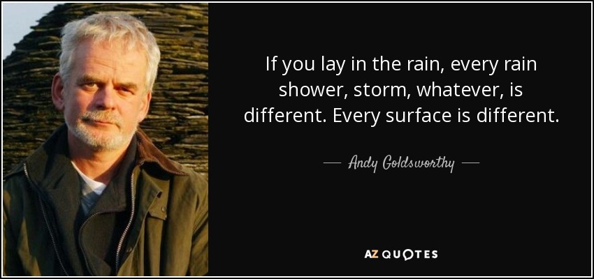If you lay in the rain, every rain shower, storm, whatever, is different. Every surface is different. - Andy Goldsworthy