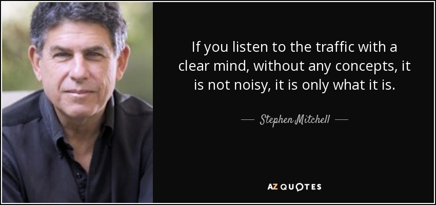 If you listen to the traffic with a clear mind, without any concepts, it is not noisy, it is only what it is. - Stephen Mitchell