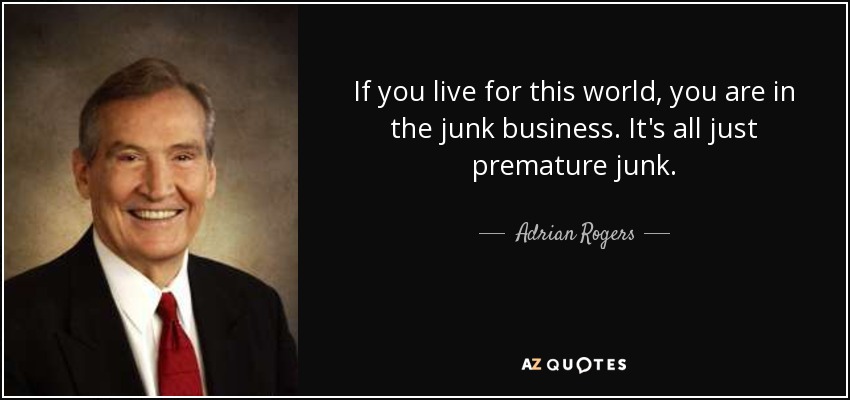 If you live for this world, you are in the junk business. It's all just premature junk. - Adrian Rogers