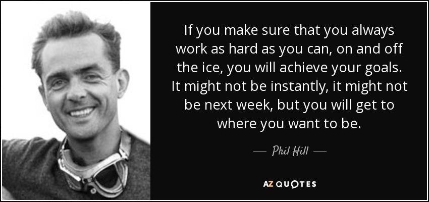 If you make sure that you always work as hard as you can, on and off the ice, you will achieve your goals. It might not be instantly, it might not be next week, but you will get to where you want to be. - Phil Hill