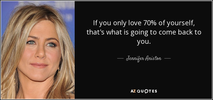 If you only love 70% of yourself, that's what is going to come back to you. - Jennifer Aniston