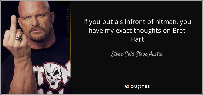 If you put a s infront of hitman, you have my exact thoughts on Bret Hart - Stone Cold Steve Austin