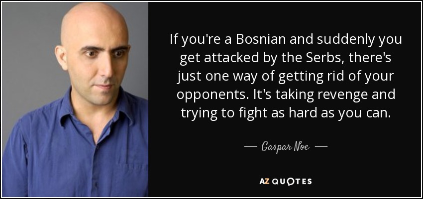 If you're a Bosnian and suddenly you get attacked by the Serbs, there's just one way of getting rid of your opponents. It's taking revenge and trying to fight as hard as you can. - Gaspar Noe