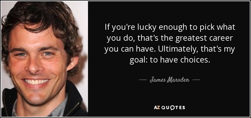 If you're lucky enough to pick what you do, that's the greatest career you can have. Ultimately, that's my goal: to have choices. - James Marsden