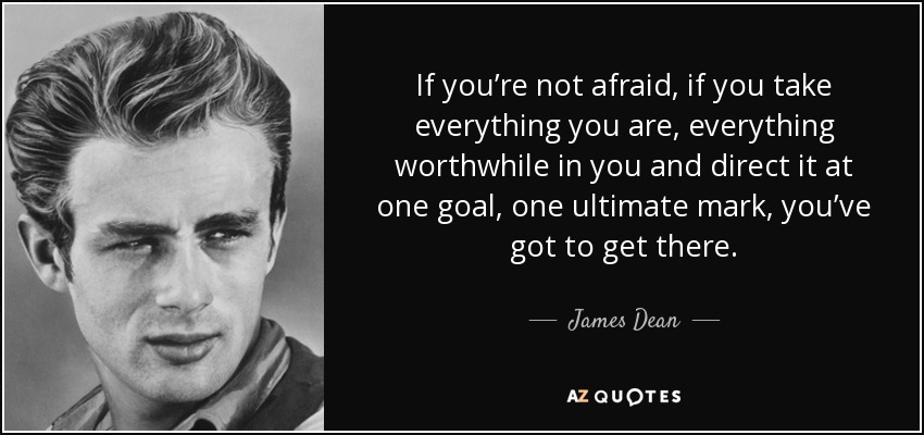 If you’re not afraid, if you take everything you are, everything worthwhile in you and direct it at one goal, one ultimate mark, you’ve got to get there. - James Dean