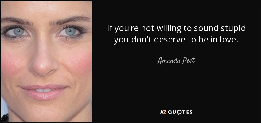 If you're not willing to sound stupid you don't deserve to be in love. - Amanda Peet