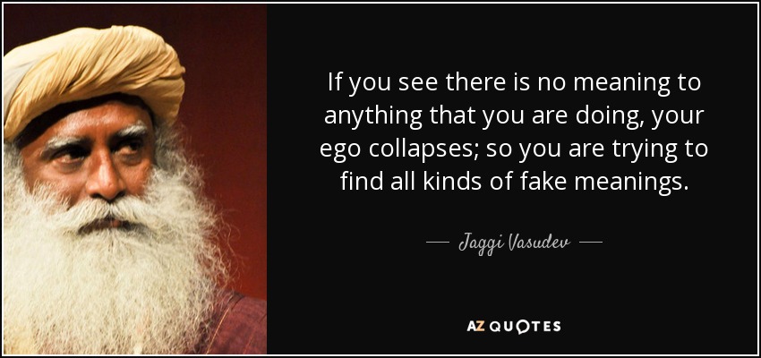 If you see there is no meaning to anything that you are doing, your ego collapses; so you are trying to find all kinds of fake meanings. - Jaggi Vasudev