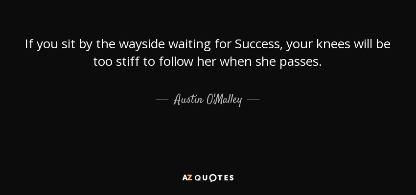 If you sit by the wayside waiting for Success, your knees will be too stiff to follow her when she passes. - Austin O'Malley