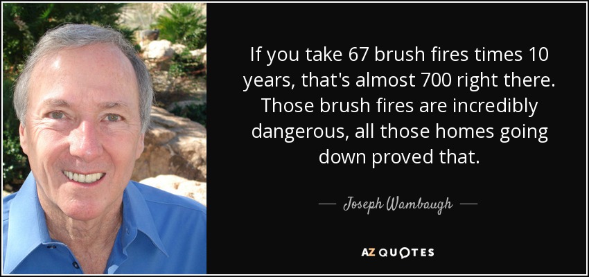 If you take 67 brush fires times 10 years, that's almost 700 right there. Those brush fires are incredibly dangerous, all those homes going down proved that. - Joseph Wambaugh
