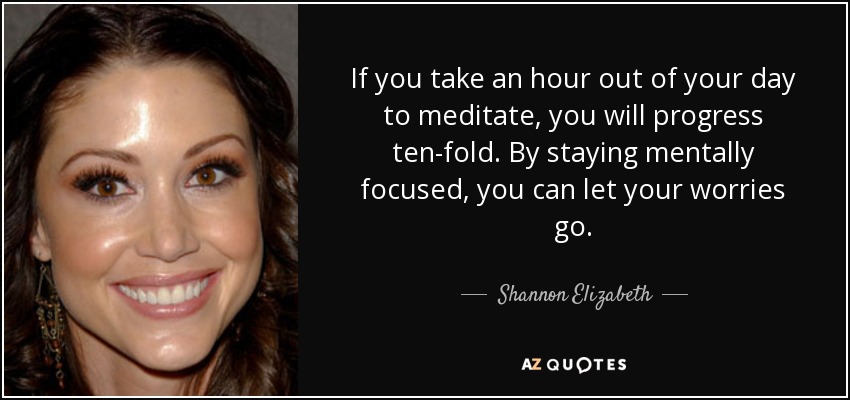 If you take an hour out of your day to meditate, you will progress ten-fold. By staying mentally focused, you can let your worries go. - Shannon Elizabeth