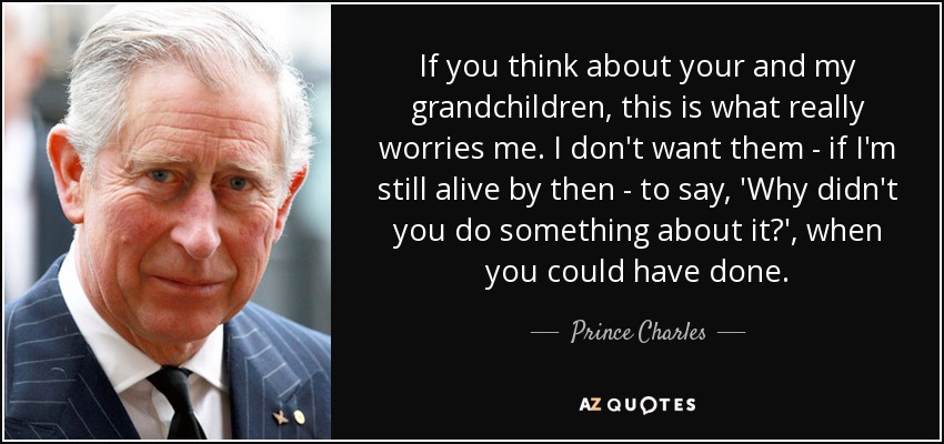 If you think about your and my grandchildren, this is what really worries me. I don't want them - if I'm still alive by then - to say, 'Why didn't you do something about it?', when you could have done. - Prince Charles