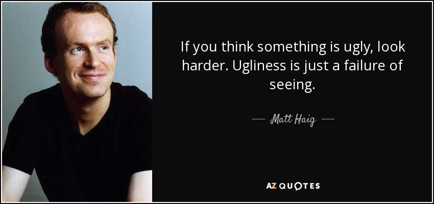 If you think something is ugly, look harder. Ugliness is just a failure of seeing. - Matt Haig
