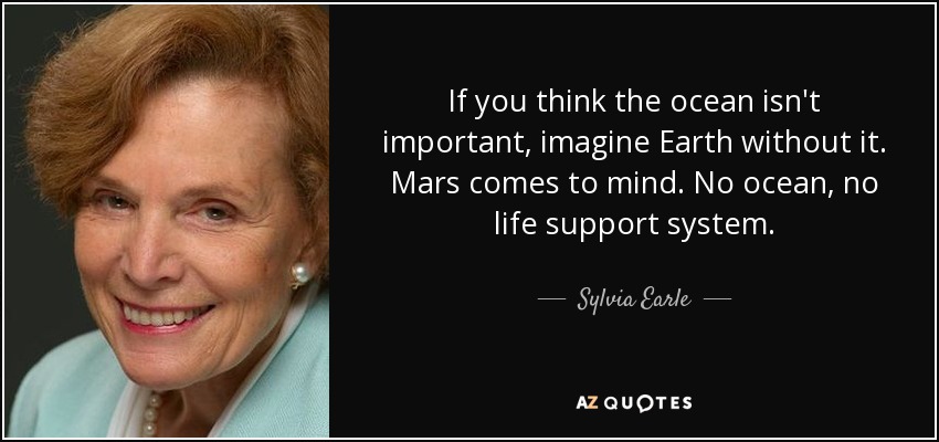 If you think the ocean isn't important, imagine Earth without it. Mars comes to mind. No ocean, no life support system. - Sylvia Earle