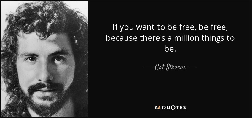 If you want to be free, be free, because there's a million things to be. - Cat Stevens