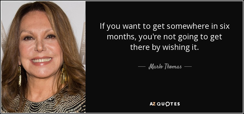 If you want to get somewhere in six months, you're not going to get there by wishing it. - Marlo Thomas