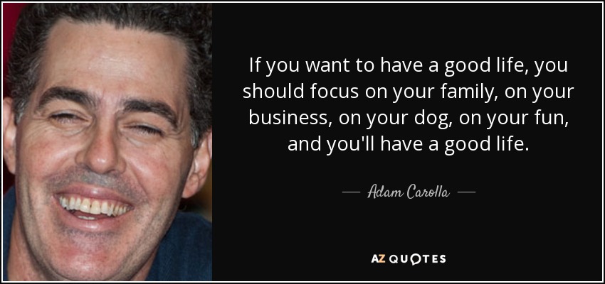 If you want to have a good life, you should focus on your family, on your business, on your dog, on your fun, and you'll have a good life. - Adam Carolla