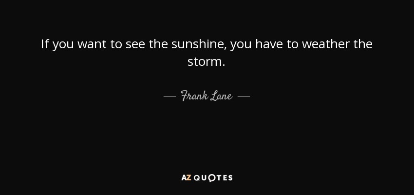 If you want to see the sunshine, you have to weather the storm. - Frank Lane