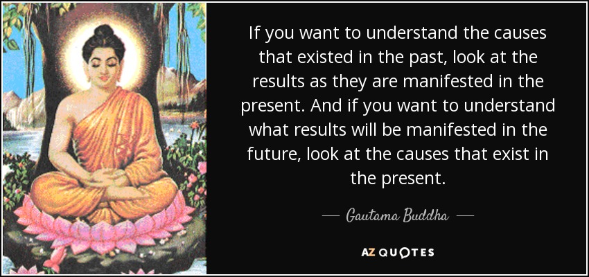 If you want to understand the causes that existed in the past, look at the results as they are manifested in the present. And if you want to understand what results will be manifested in the future, look at the causes that exist in the present. - Gautama Buddha