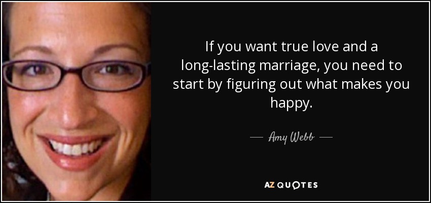 If you want true love and a long-lasting marriage, you need to start by figuring out what makes you happy. - Amy Webb
