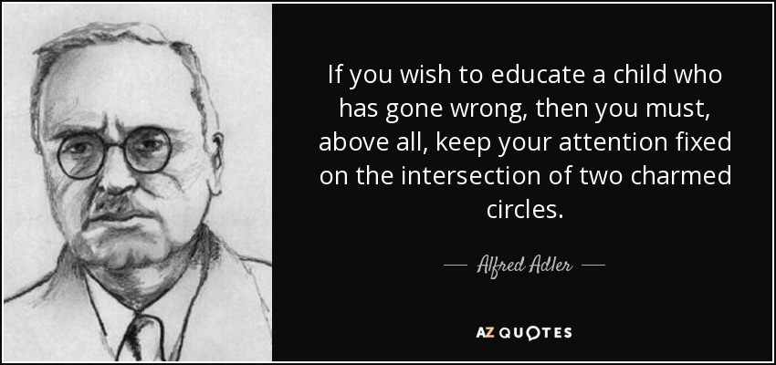 If you wish to educate a child who has gone wrong, then you must, above all, keep your attention fixed on the intersection of two charmed circles. - Alfred Adler