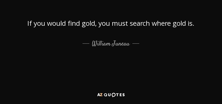 If you would find gold, you must search where gold is. - William Juneau