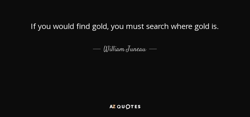 If you would find gold, you must search where gold is. - William Juneau