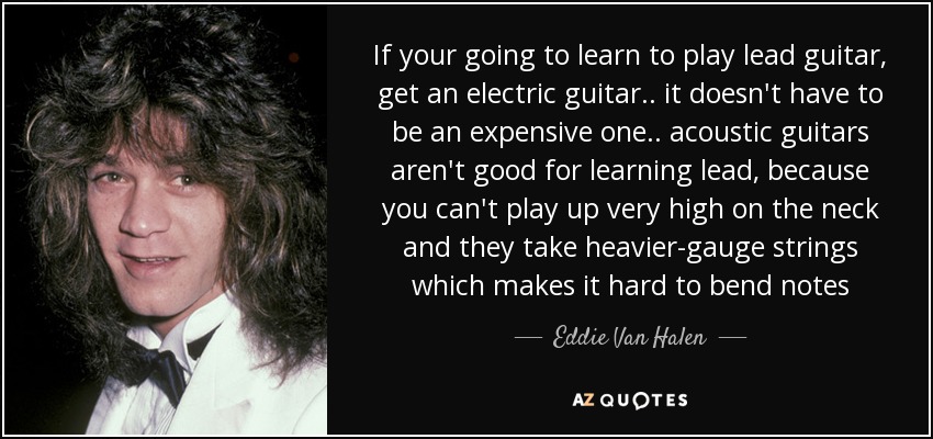 If your going to learn to play lead guitar, get an electric guitar .. it doesn't have to be an expensive one .. acoustic guitars aren't good for learning lead, because you can't play up very high on the neck and they take heavier-gauge strings which makes it hard to bend notes - Eddie Van Halen