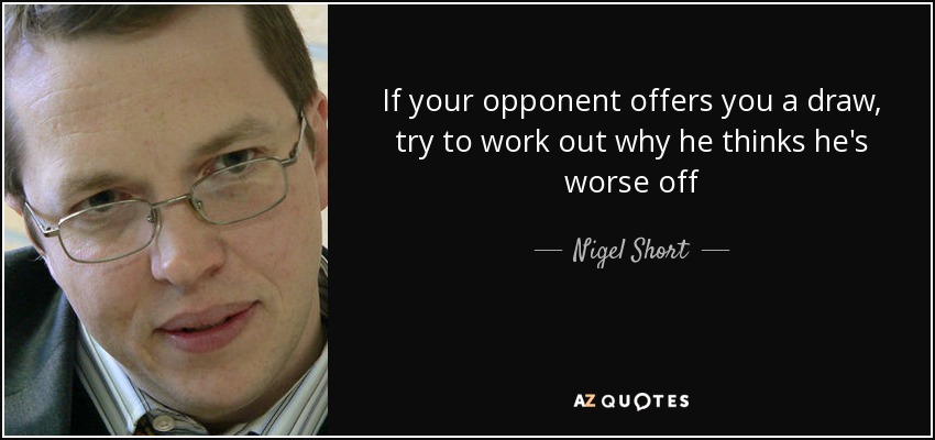 If your opponent offers you a draw, try to work out why he thinks he's worse off - Nigel Short